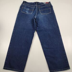 Vintage Y2K Tommy Jeans Dark Wash Denim Baggy Wide Leg Pants Size 38x30 Big Flag